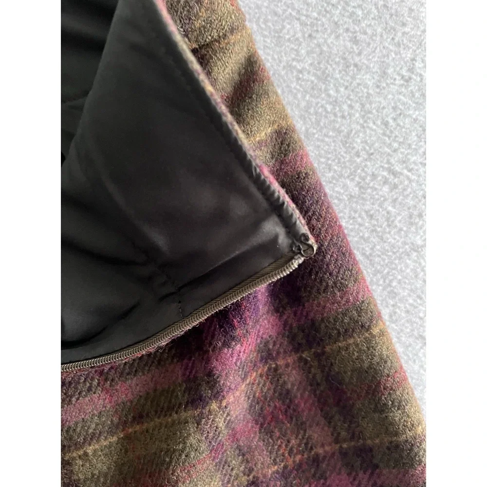 LL Bean Wool Plaid Skirt Women's 10 Purple Green Side Slit Zip Y2K Retro Vintage - Picture 9 of 12
